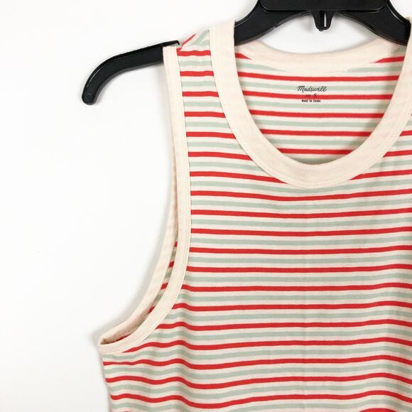 Madewell Womens Harley Muscle Tank Small Red Stripes Cotton Crew Neck Top NWT - Picture 3 of 6